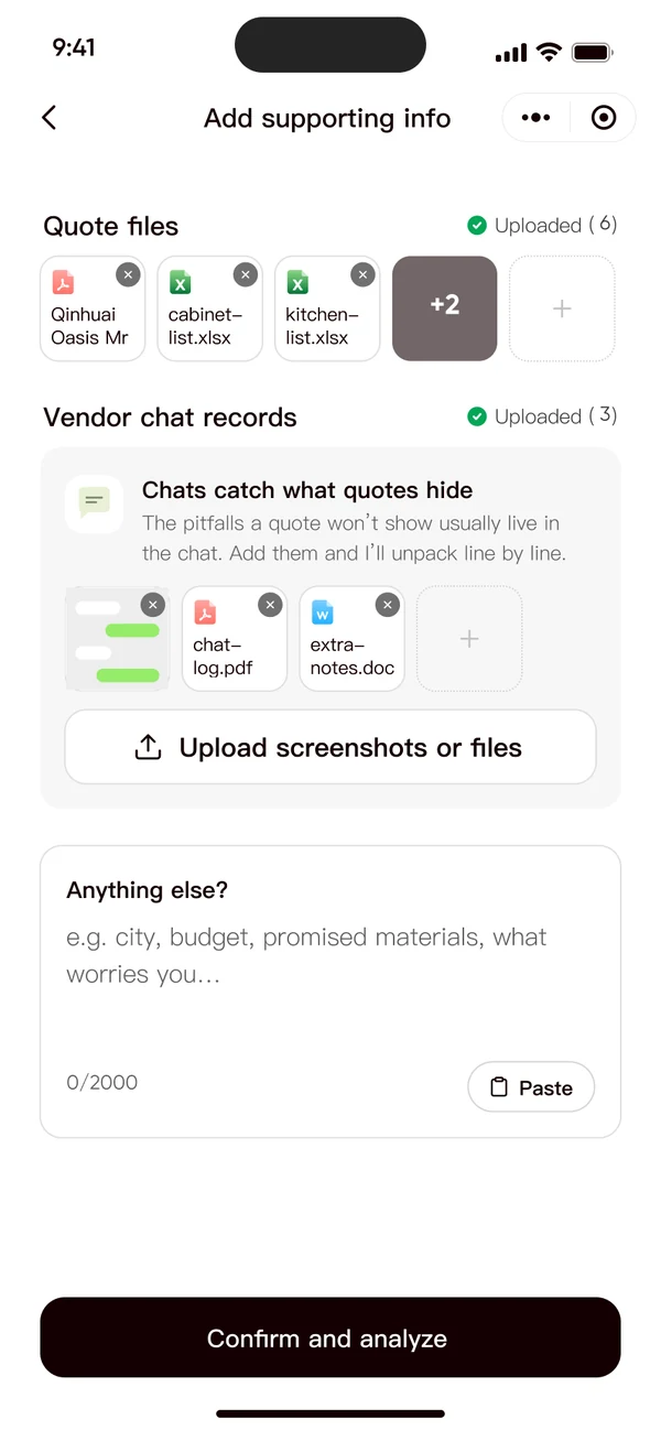 V2 add supporting info: quote files and vendor chats.