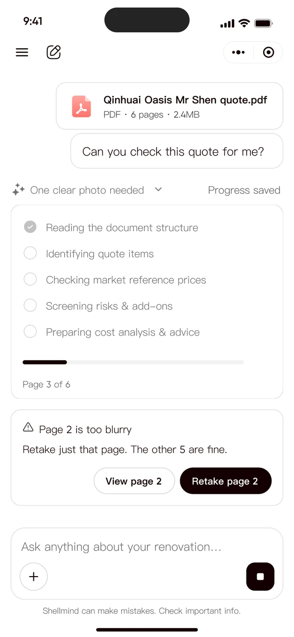 Page 2 is too blurry: retake just that page.